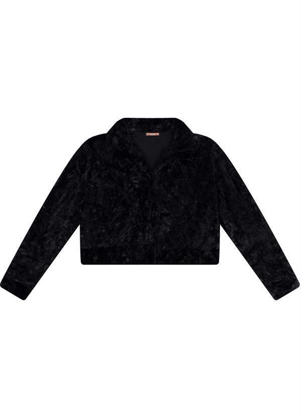 Gris - Casaco Cropped de Pelos em Tecido Preto
