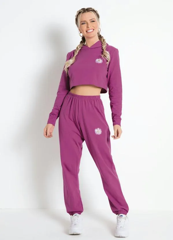 Moda Pop - Casaco Cropped Roxo com Bordado 3