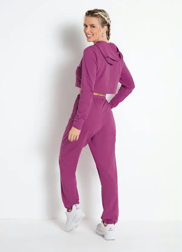 Moda Pop - Casaco Cropped Roxo com Bordado 4