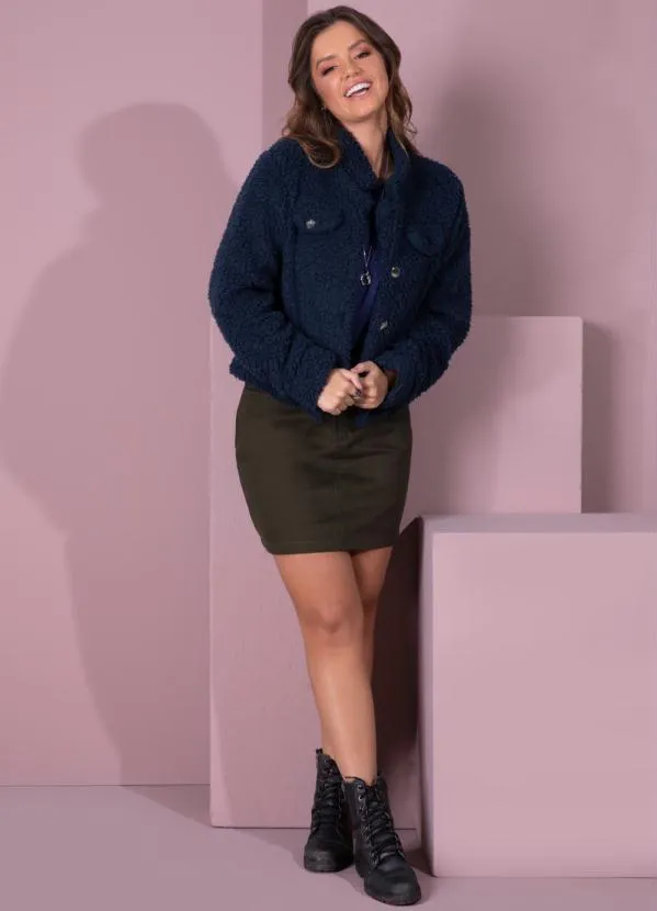 Queima Estoque - Casaco Cropped Teddy Marinho 5