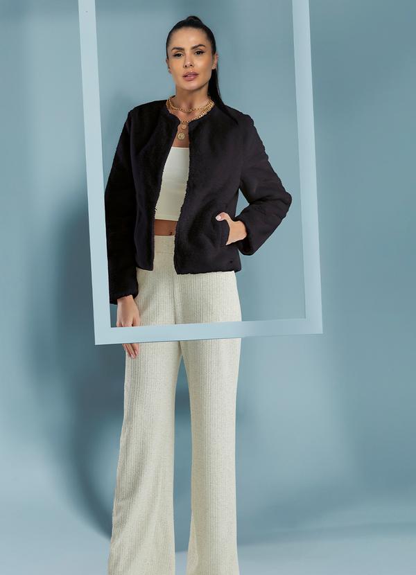 Gris - Casaco de Pelinhos Feminino Adulto Preto 2