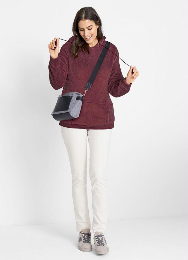 Outlet - Casaco de Pelo com Bolso Canguru Bordô 2