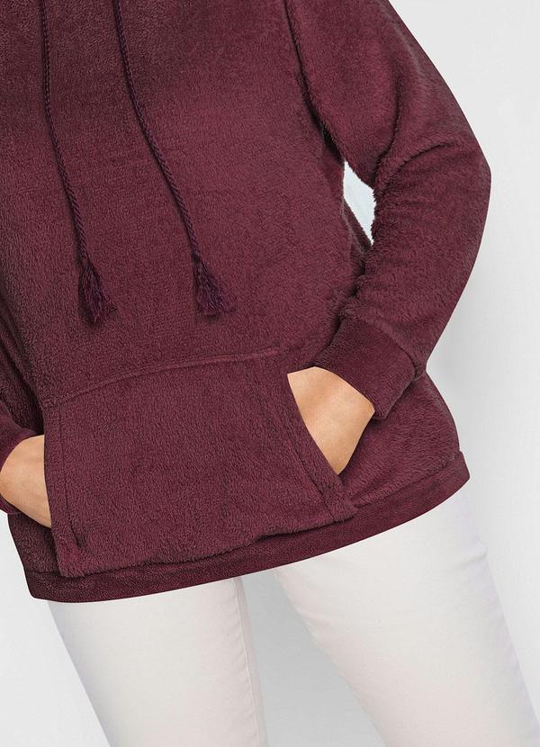 Outlet - Casaco de Pelo com Bolso Canguru Bordô 3