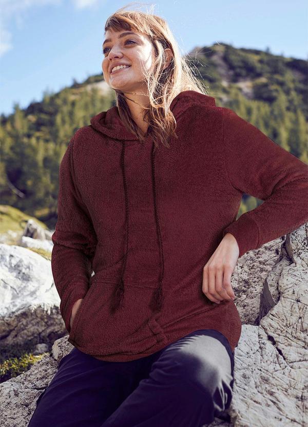 Outlet - Casaco de Pelo com Bolso Canguru Bordô 4