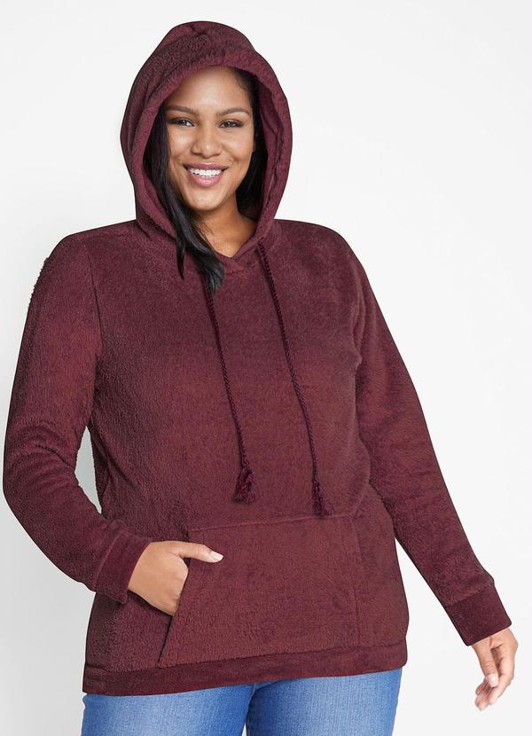 Outlet - Casaco de Pelo com Bolso Canguru Bordô 5