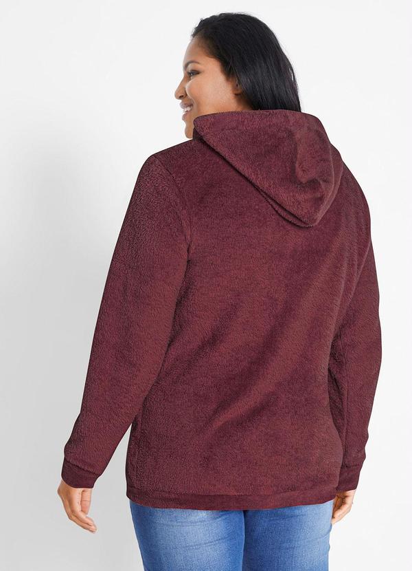 Outlet - Casaco de Pelo com Bolso Canguru Bordô 6