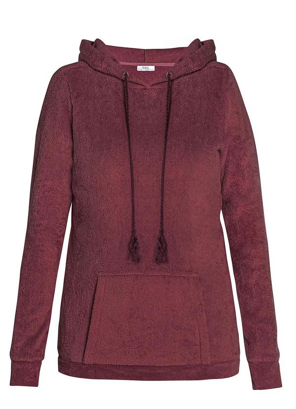 Outlet - Casaco de Pelo com Bolso Canguru Bordô 7