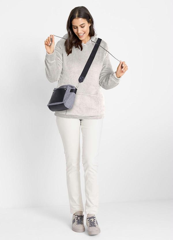 Outlet - Casaco de Pelo com Bolso Canguru Cinza 2