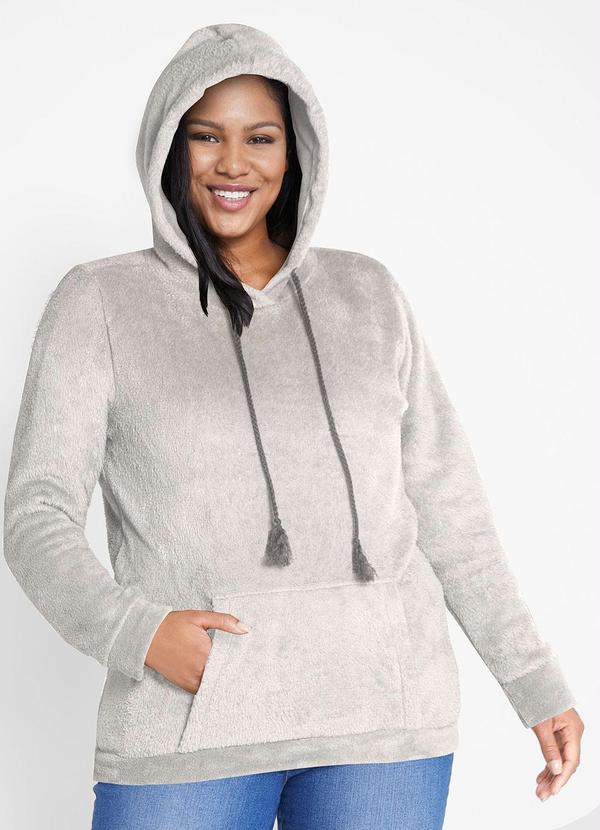 Outlet - Casaco de Pelo com Bolso Canguru Cinza 5