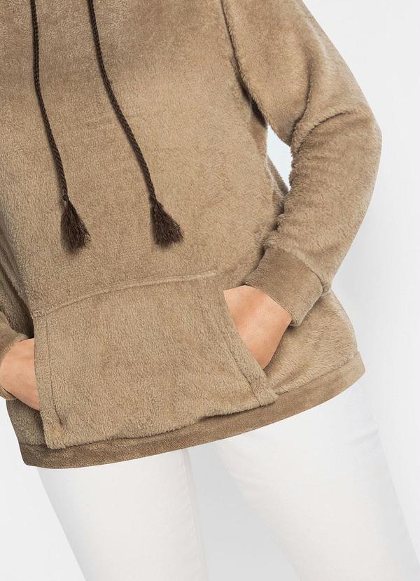 Queima Estoque - Casaco de Pelo com Bolso Canguru Marrom Claro 3