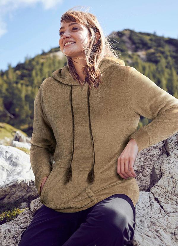 Queima Estoque - Casaco de Pelo com Bolso Canguru Marrom Claro 4