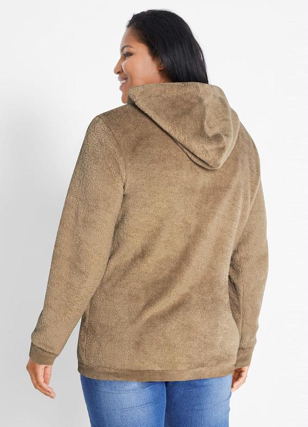 Queima Estoque - Casaco de Pelo com Bolso Canguru Marrom Claro 6