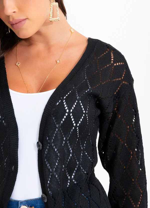 bonprix - Casaco de Tricô com Botões Preto 3