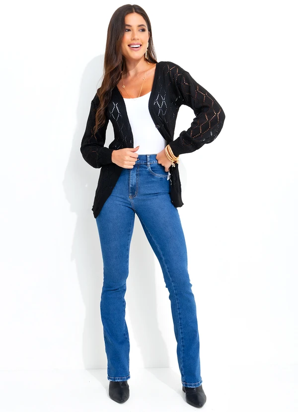 bonprix - Casaco de Tricô com Botões Preto 2