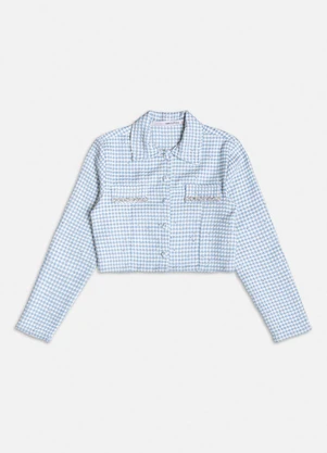 Authoria - Casaco de Tweed Pied Poule Azul com Strass Azul - AUTHORIA