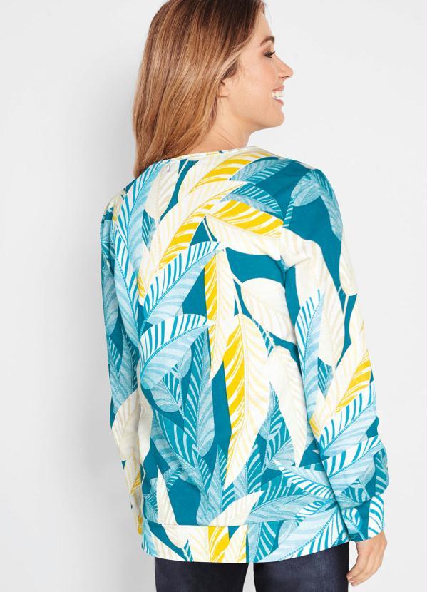 Outlet - Casaco Decote Redondo Folhagem Azul 2