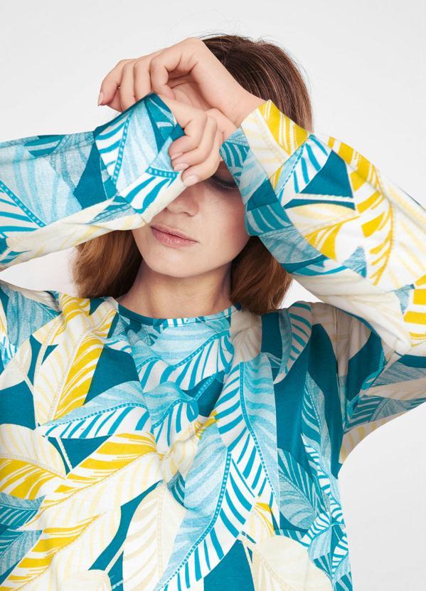 Outlet - Casaco Decote Redondo Folhagem Azul 3