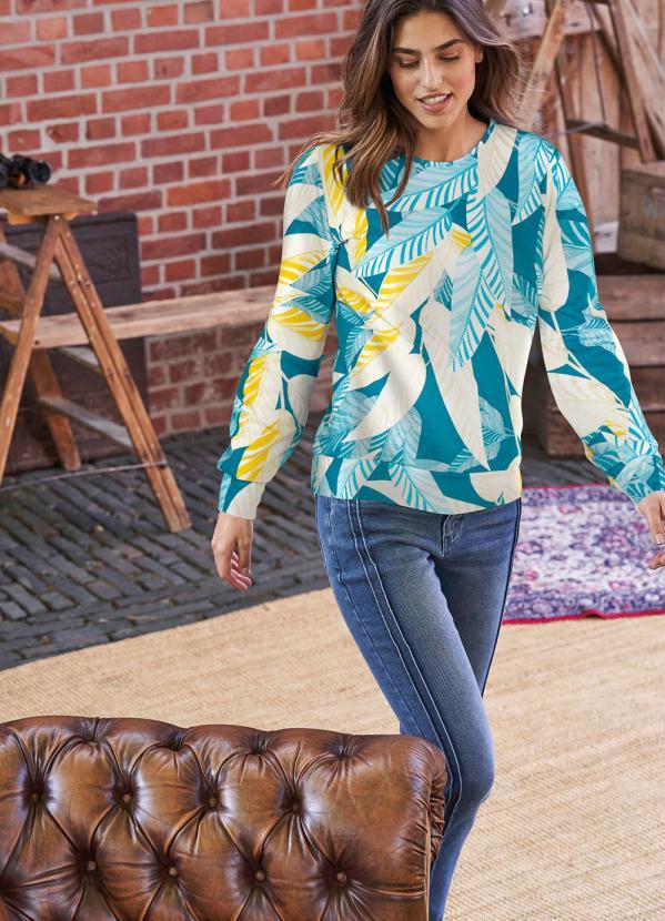 Outlet - Casaco Decote Redondo Folhagem Azul 4