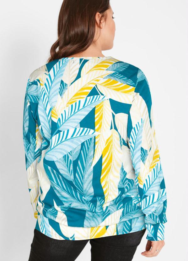 Outlet - Casaco Decote Redondo Folhagem Azul 6