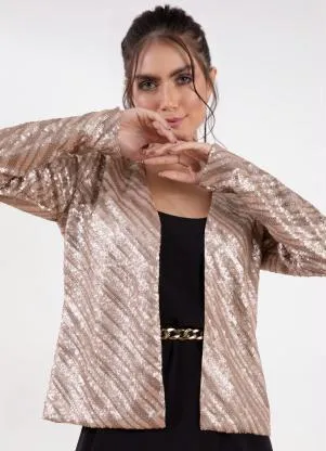 Queima Estoque - Casaco Dourado em Paetê com Mangas Longas - QUEIMA ESTOQUE