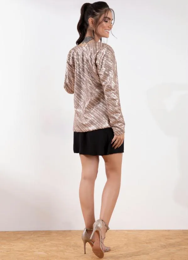 Queima Estoque - Casaco Dourado em Paetê com Mangas Longas 5