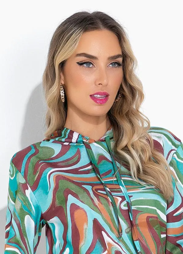 Moda Pop - Casaco Efeito Líquido Turquesa com Capuz 3