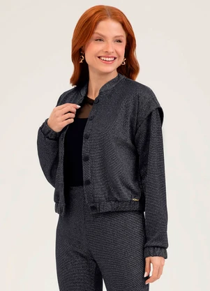 Cativa - Casaco em Canelado com Brilho  You Preto - CATIVA