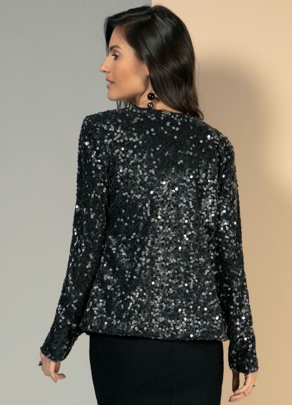 Quintess - Casaco em Paetê Preto com Mangas Longas 2