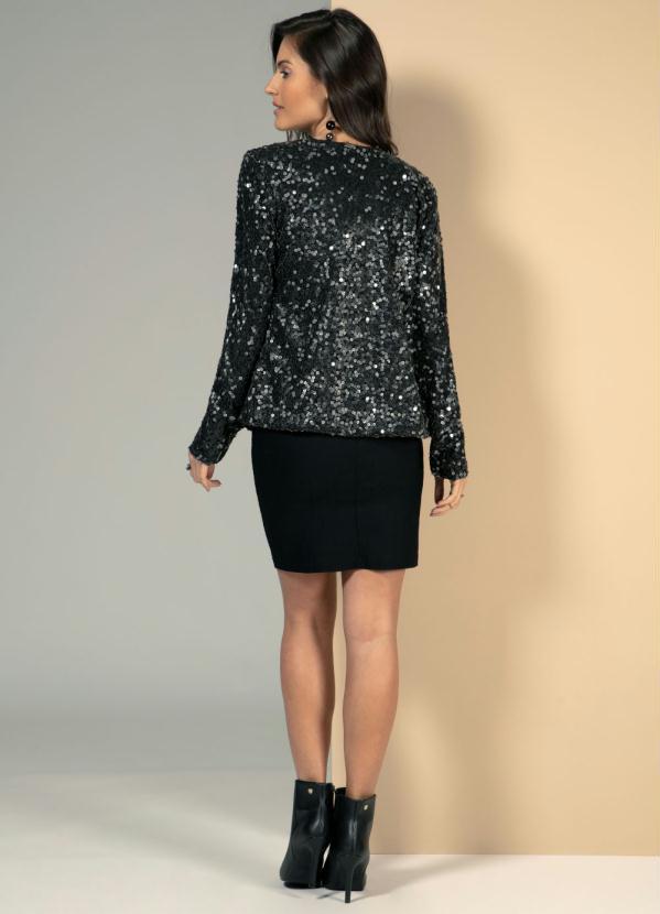 Quintess - Casaco em Paetê Preto com Mangas Longas 4