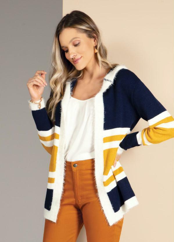 Quintess - Casaco em Tricô com Capuz Tricolor