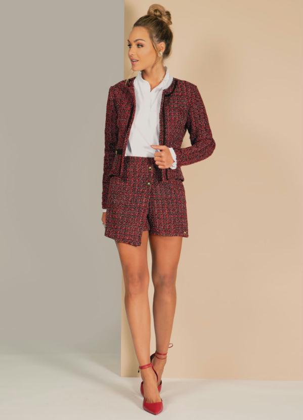 Quintess - Casaco em Tweed Preto e Vermelho com Recortes 3