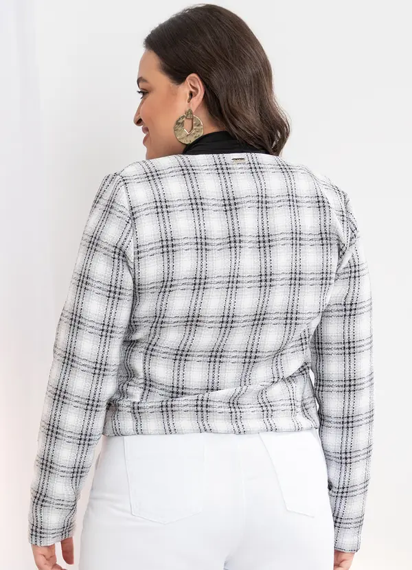 Quintess - Casaco em Tweed Xadrez Cinza com Pérolas 3