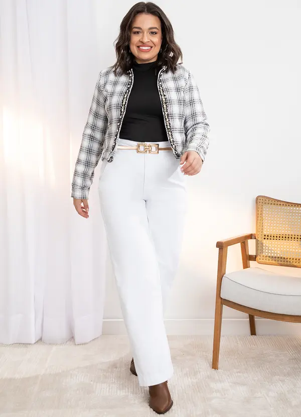 Quintess - Casaco em Tweed Xadrez Cinza com Pérolas 2