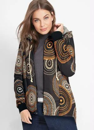 bonprix - Casaco Estampado com Zíper Preto/Laranja - BONPRIX