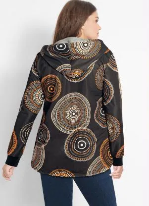 bonprix - Casaco Estampado com Zíper Preto/Laranja - BONPRIX