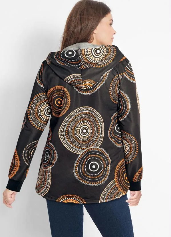 bonprix - Casaco Estampado com Zíper Preto/Laranja 3