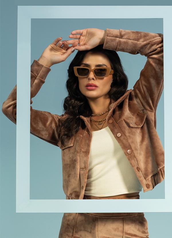 Gris - Casaco Feminino Adulto Aveludado Marrom