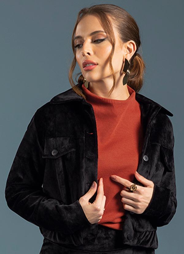 Gris - Casaco Feminino Adulto Aveludado Preto