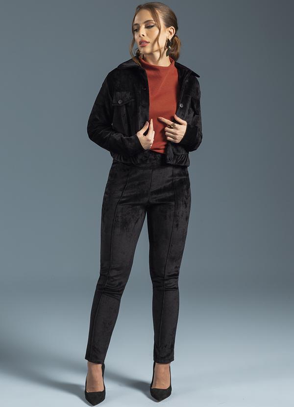 Gris - Casaco Feminino Adulto Aveludado Preto 2