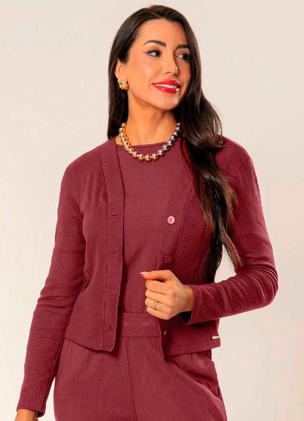 Cativa - Casaco Feminino Canelado Vermelho