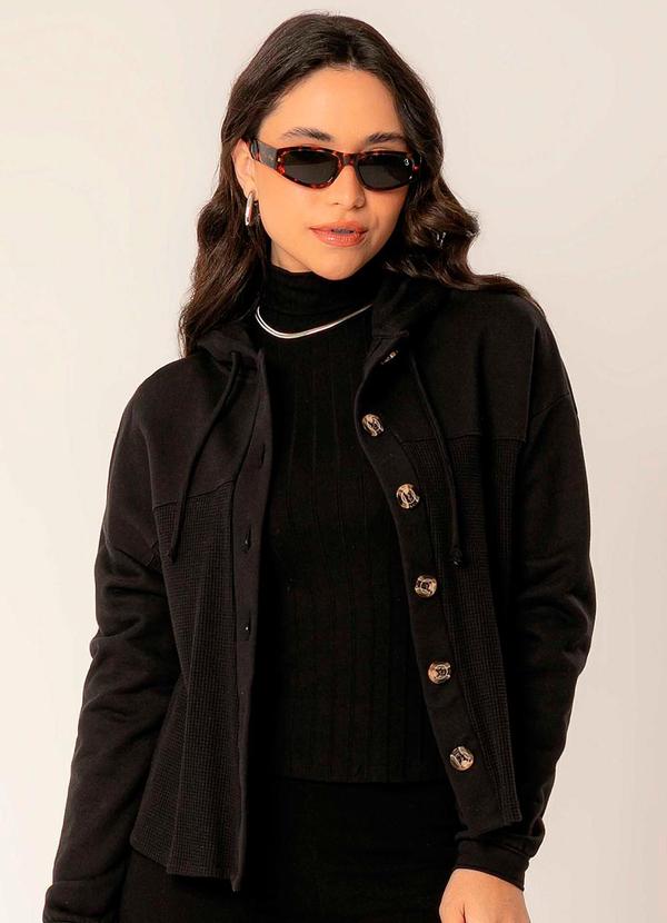 Cativa - Casaco Feminino de Tricô e Moletom Preto