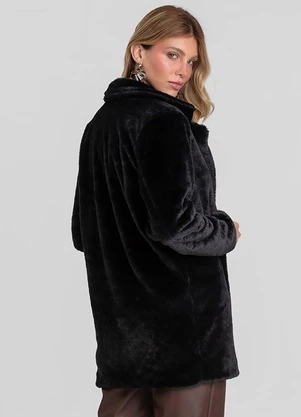 Dianna - Casaco Feminino em Malha Pelo Safira Preto - DIANNA
