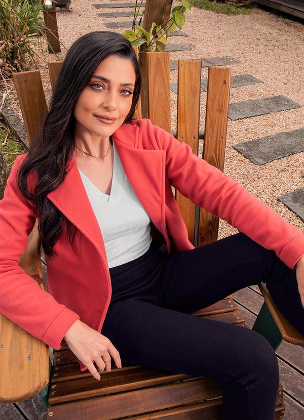 Cativa - Casaco Feminino Soft com Bolso Rosa 2