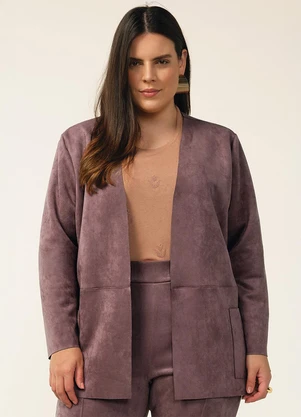 Marialícia - Casaco Feminino Suede com Bolsos Marrom - MARIALÍCIA