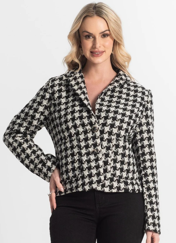 Rovitex - Casaco Feminino Tweed com Botões Giada Preto