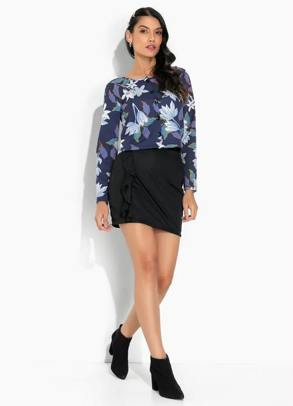 Moda Pop - Casaco Floral Azul com Fechamento em Botões 4