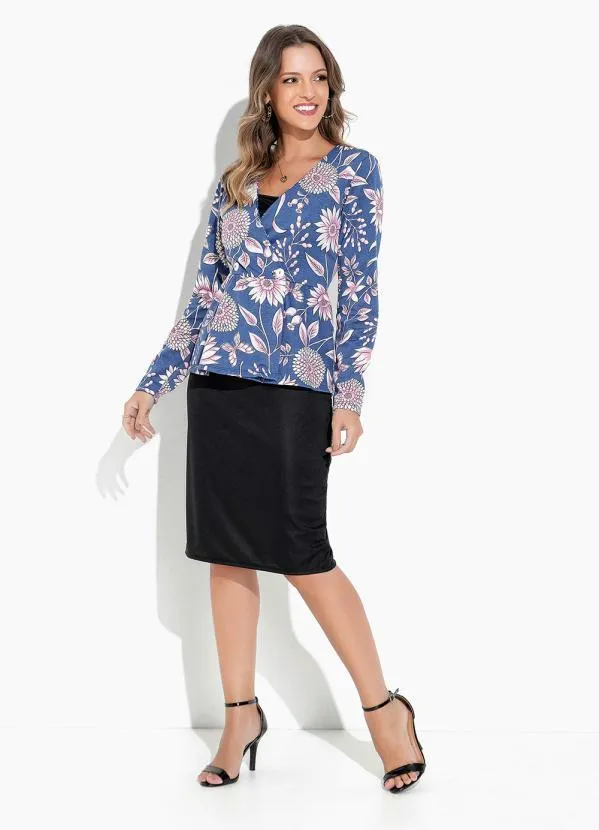 Rosalie - Casaco Floral Azul Peplum 3