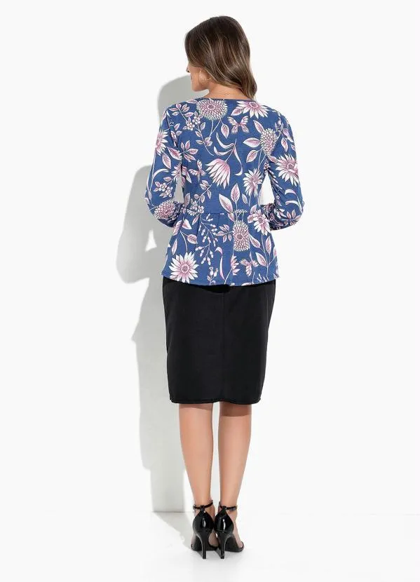 Rosalie - Casaco Floral Azul Peplum 5