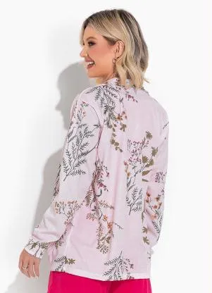 Moda Pop - Casaco Floral Rosa com Dechamento de Botões - MODA POP