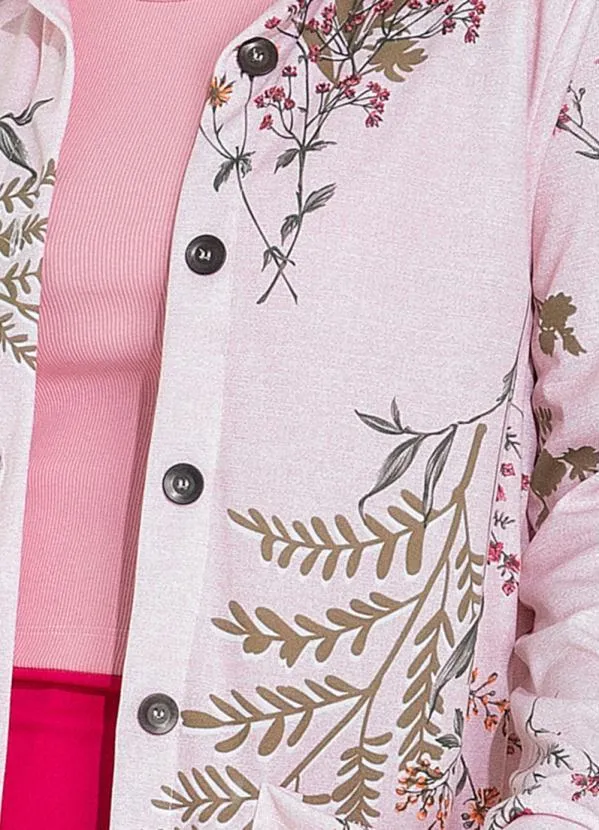 Moda Pop - Casaco Floral Rosa com Dechamento de Botões 3